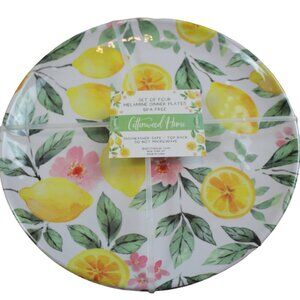 Cottonwood Home Lemon Flower Set of 4 10" Melamine Dinner Plates White Pink NWT